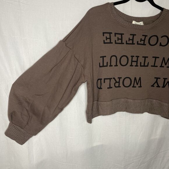 NWT TAYLOR & SAGE Cropped Sweatshirt Long Peasant Sleeve Coffee Womens M Brown - Picture 6 of 10